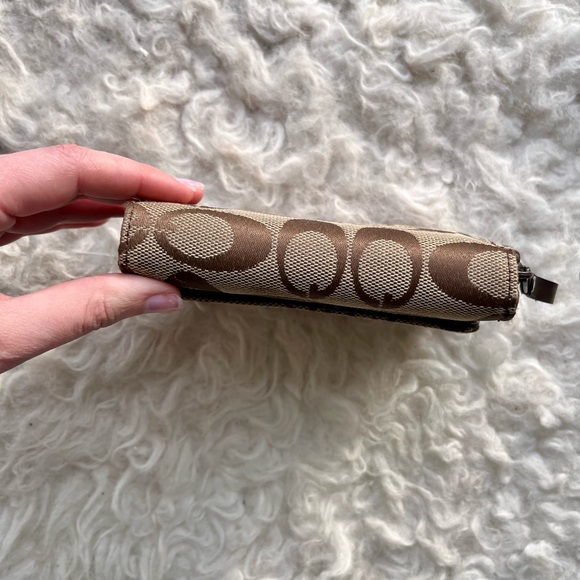 Brown Tan Logo Trifold Coach Style Gucci Look A Like Wallet Cardholder Signature - Picture 3 of 10